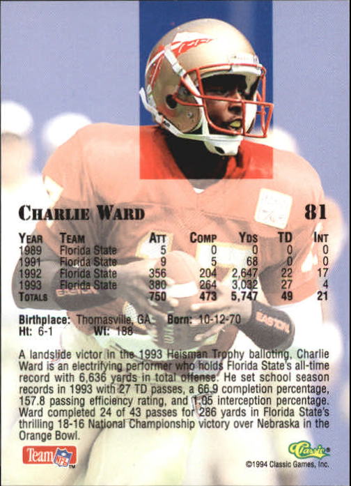 1994 Classic Draft Football "Gold" Parallel Cards - Picture 137 of 177