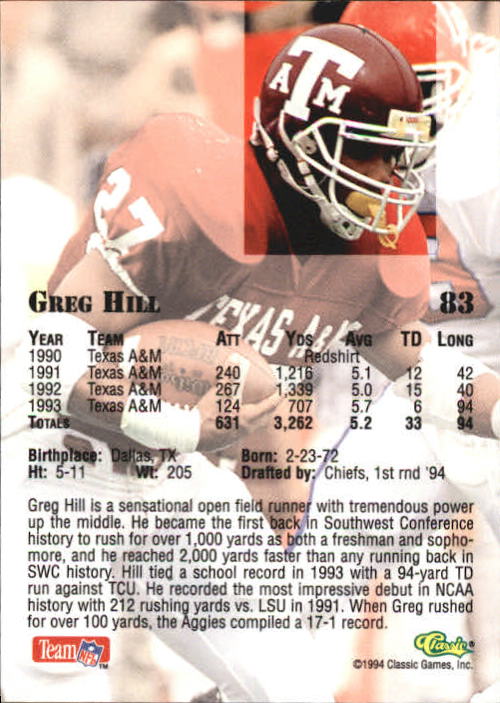 1994 Classic Draft Football "Gold" Parallel Cards - Picture 141 of 177