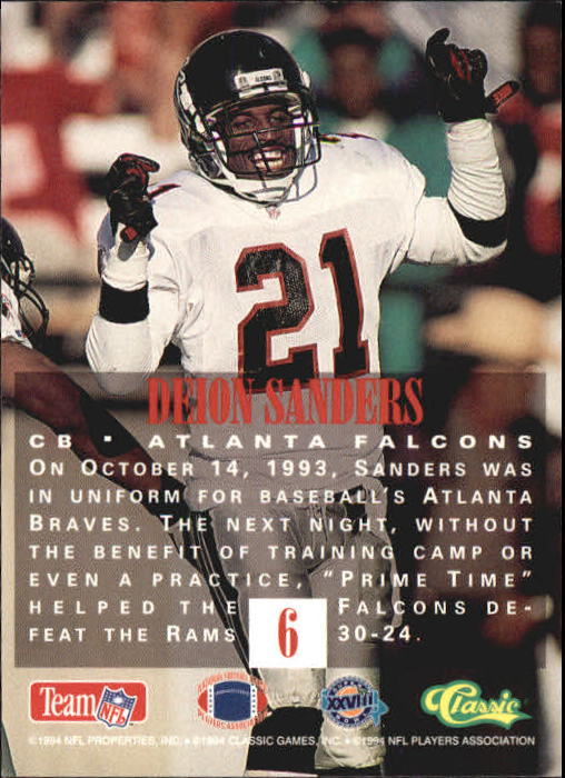 1994 Classic NFL Experience #6 Deion Sanders back image