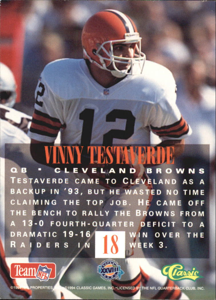 1994 Classic NFL Experience #18 Vinny Testaverde back image