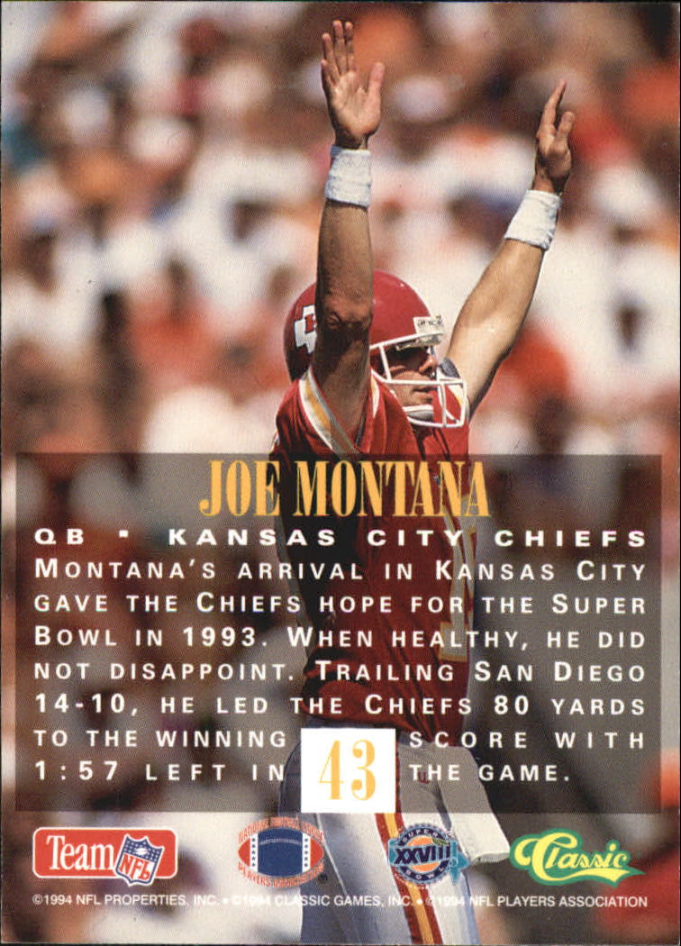 1994 Classic NFL Experience Joe Montana - Kansas City Chiefs