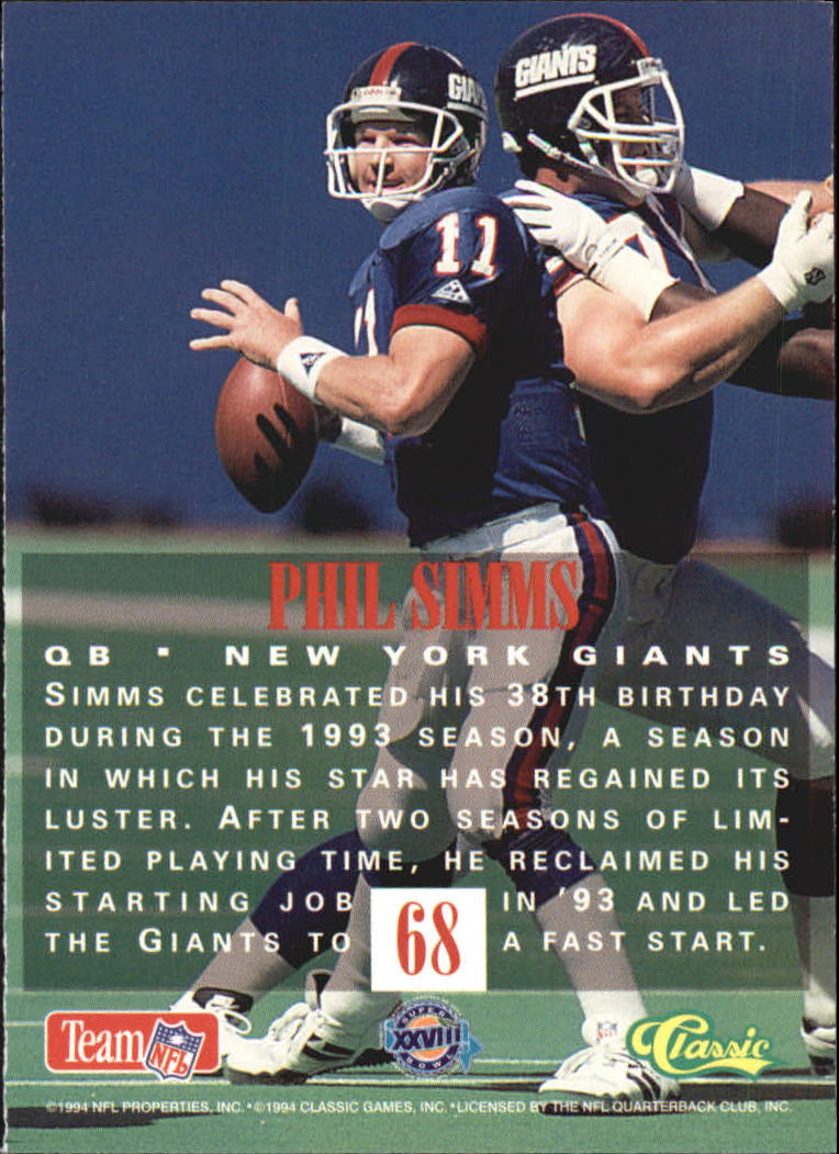 1994 Classic NFL Experience #68 Phil Simms back image