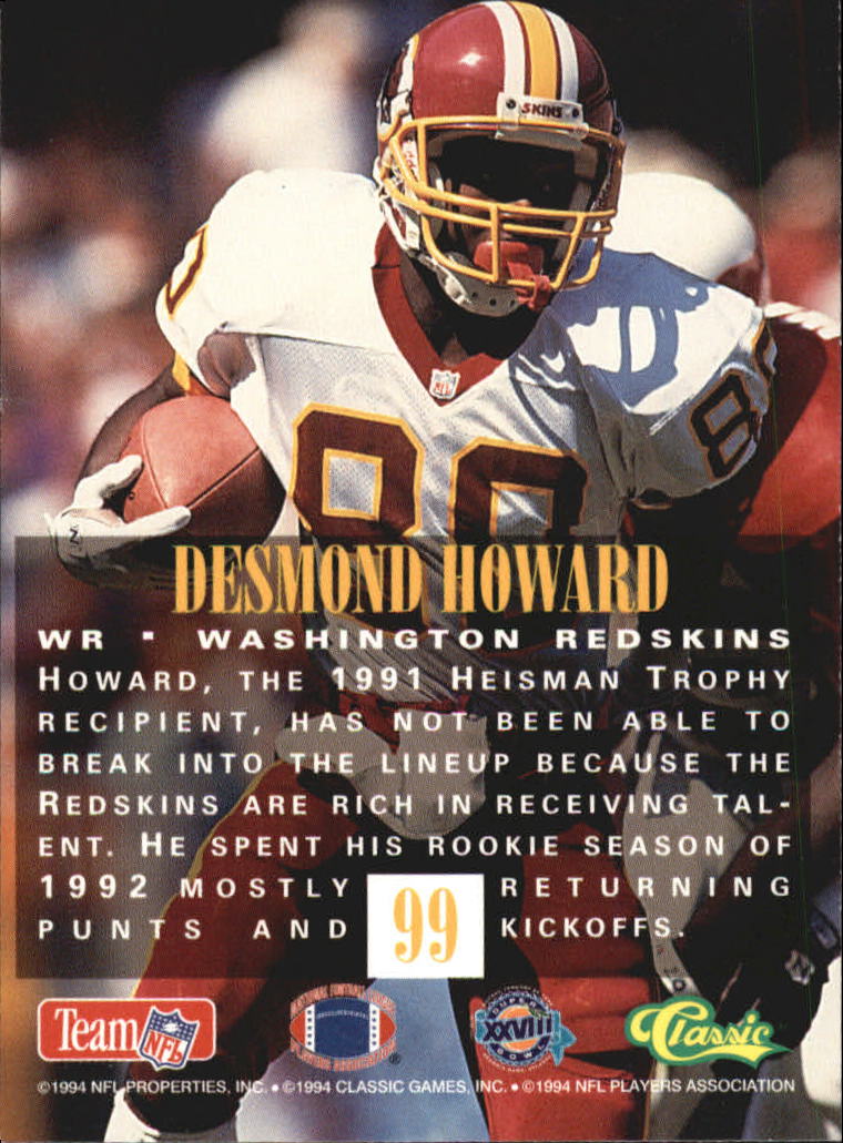 1994 Classic NFL Experience #99 Desmond Howard back image