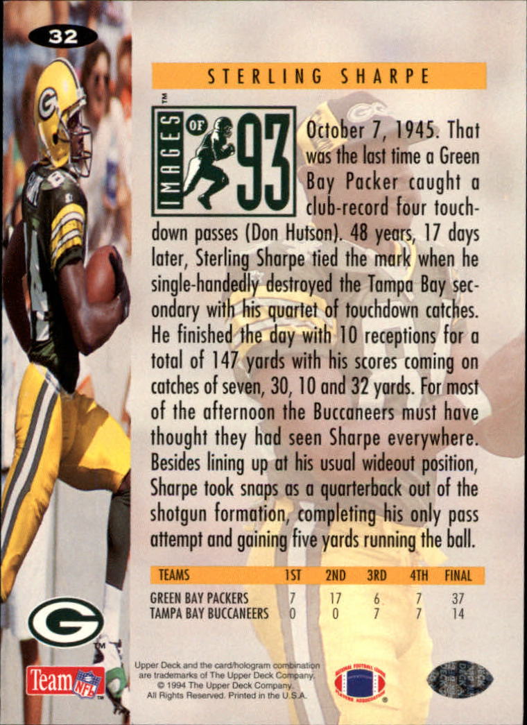 1994 Collector's Choice #32 Sterling Sharpe I93 back image