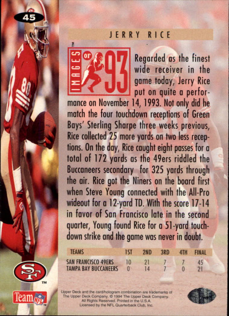 1994 Collector's Choice #45 Jerry Rice I93 back image