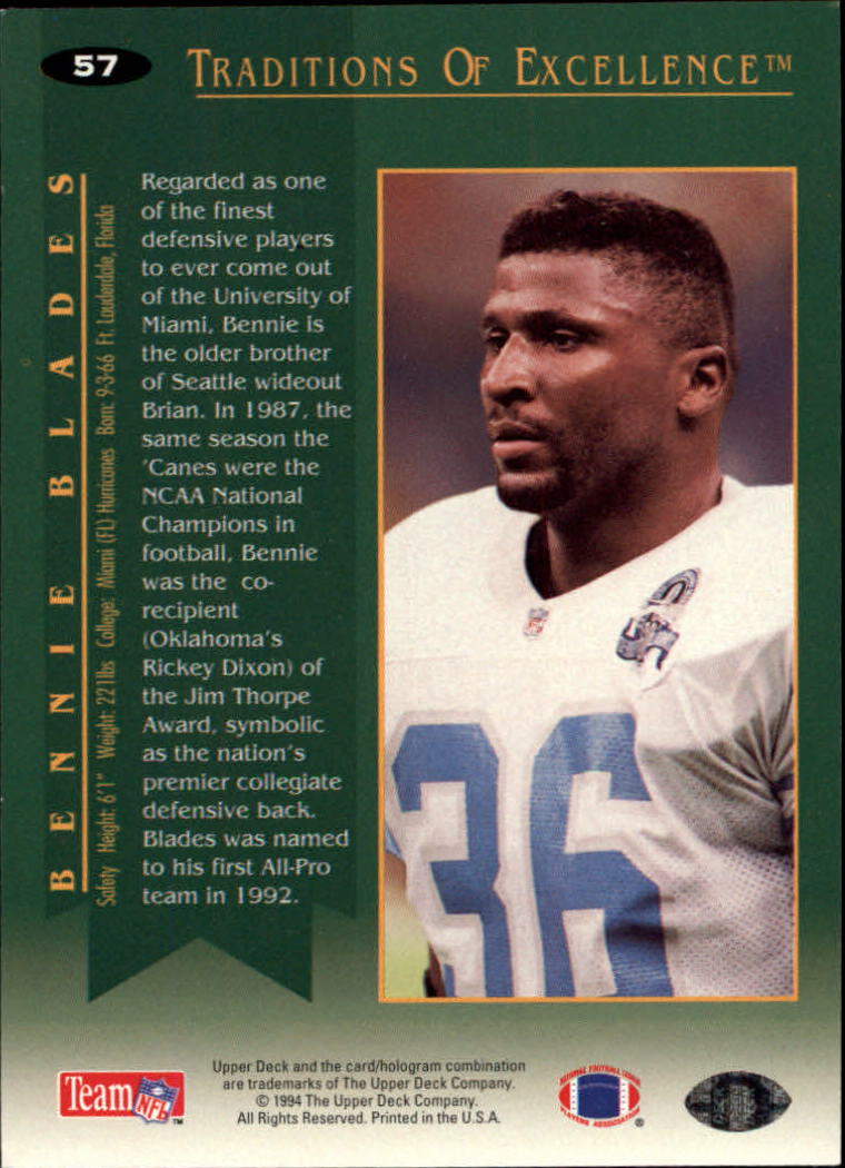 1994 Collector's Choice #57 Bennie Blades back image