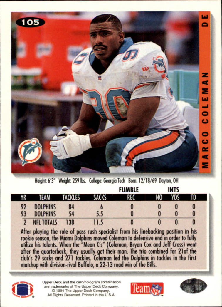 1994 Collector's Choice Football "Main Set" Cards #1 to #200 Rookies and Vets - Picture 209 of 399