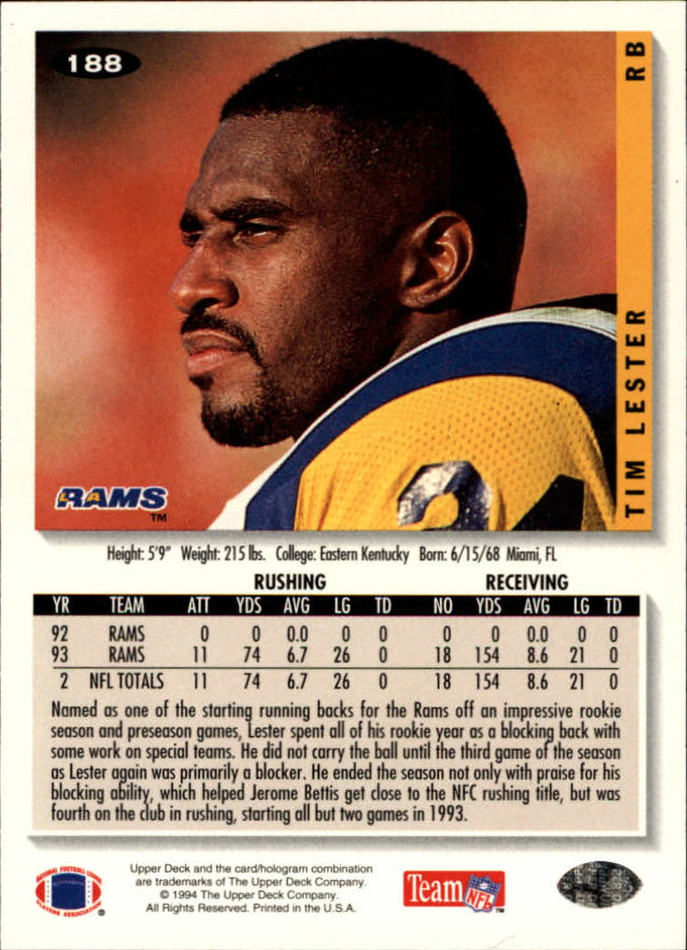 1994 Collector's Choice Football "Main Set" Cards #1 to #200 Rookies and Vets - Picture 375 of 399