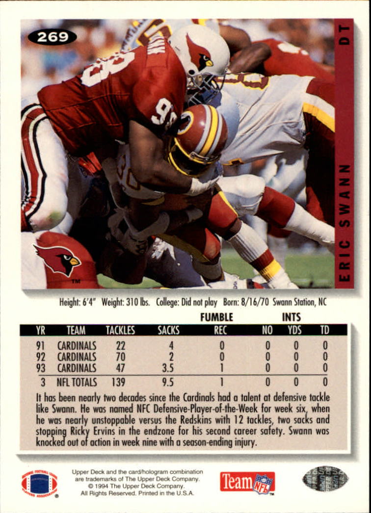1994 Collector's Choice #269 Eric Swann back image