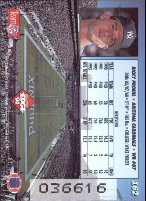 1994 Collector's Edge #162 Ricky Proehl back image