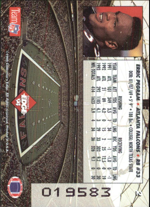 1994 Collector's Edge Gold #2 Erric Pegram back image