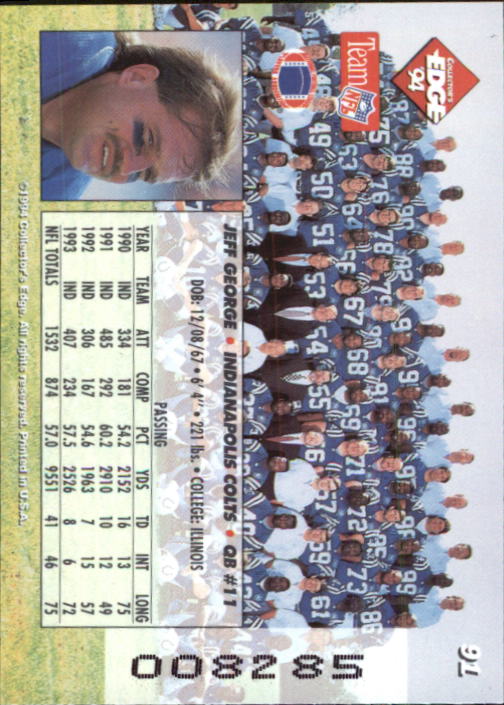 1994 Collector's Edge Gold #91 Jeff George back image