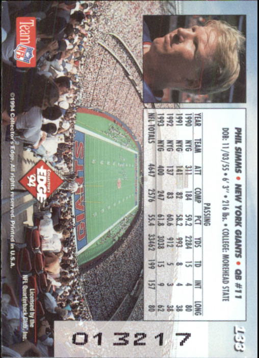 1994 Collector's Edge Gold #133 Phil Simms back image