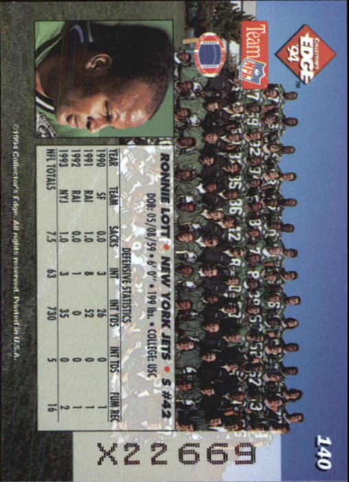 1994 Collector's Edge Gold #140 Ronnie Lott back image