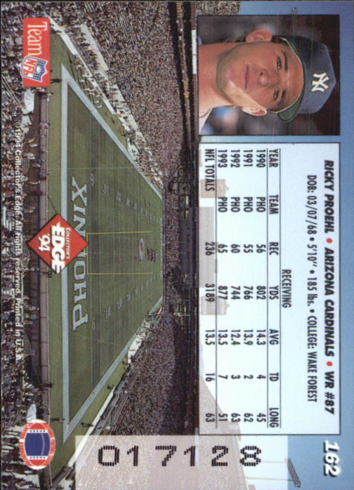 1994 Collector's Edge Gold #162 Ricky Proehl back image