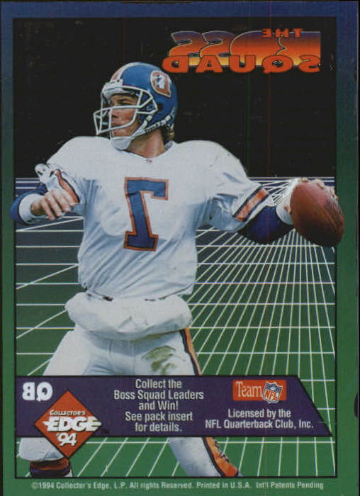 1994 Collector's Edge Boss Squad #1 John Elway W-2 back image