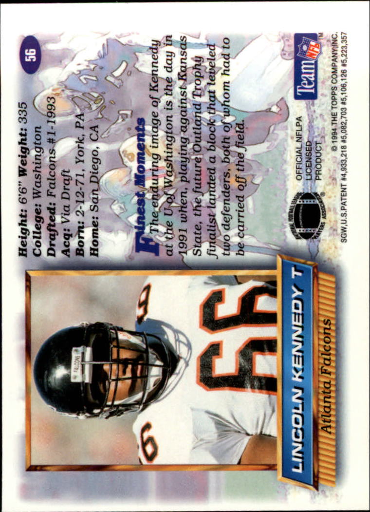 1994 Finest #56 Lincoln Kennedy back image