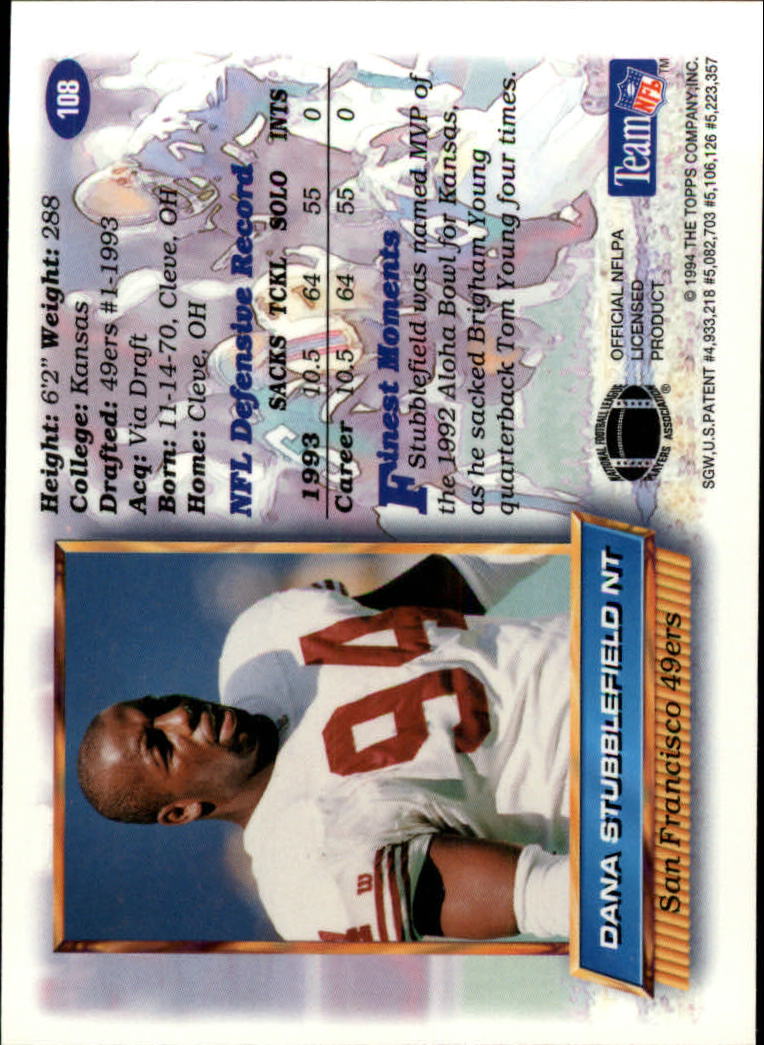 1993 Playoff #312 Dana Stubblefield - San Francisco 49ers Rookie