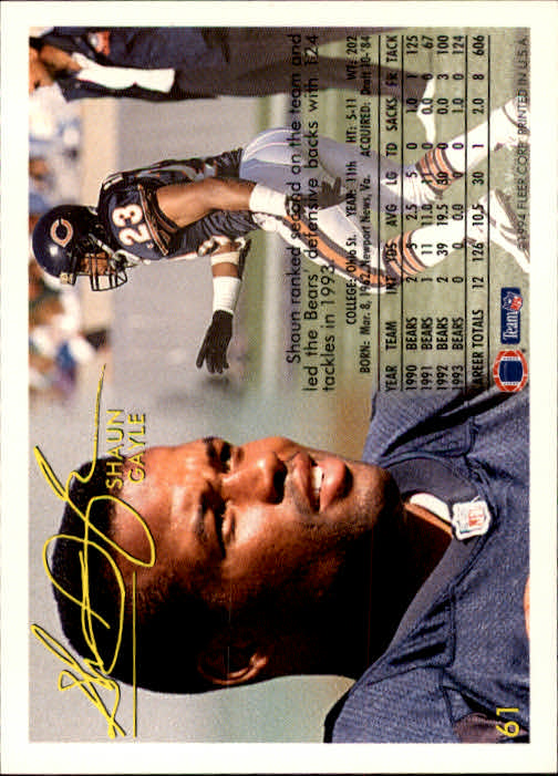 1994 Fleer #61 Shaun Gayle back image