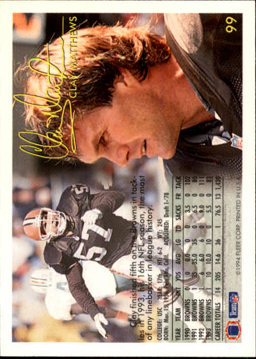 1994 Fleer Football Card #s 1-240 +Rookies (A2272) - You Pick - 15+ FREE SHIP - Picture 191 of 429