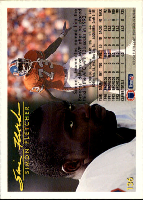 1994 Fleer Football Card #s 1-240 +Rookies (A2272) - You Pick - 15+ FREE SHIP - Picture 251 of 429