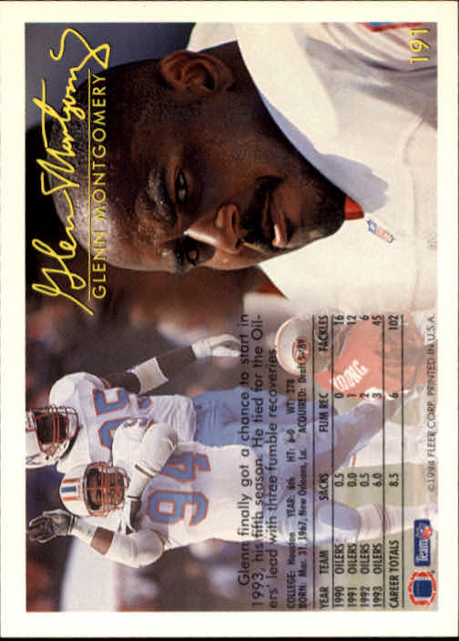 1994 Fleer #191 Glenn Montgomery back image