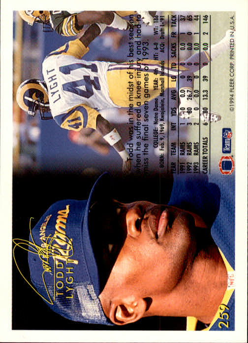 1994 Fleer #259 Todd Lyght back image