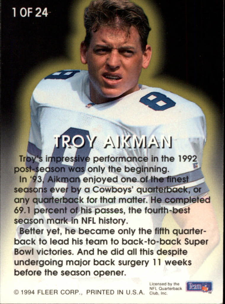 1994 Fleer All-Pros #1 Troy Aikman back image
