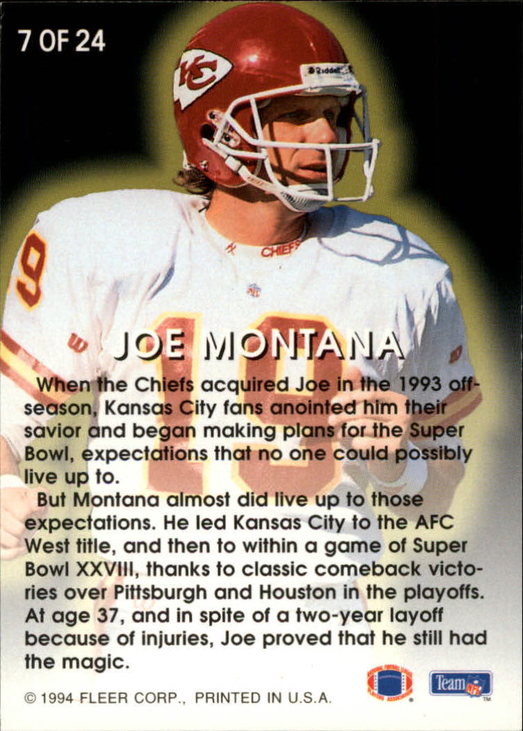 1994 Fleer All-Pros #7 Joe Montana back image