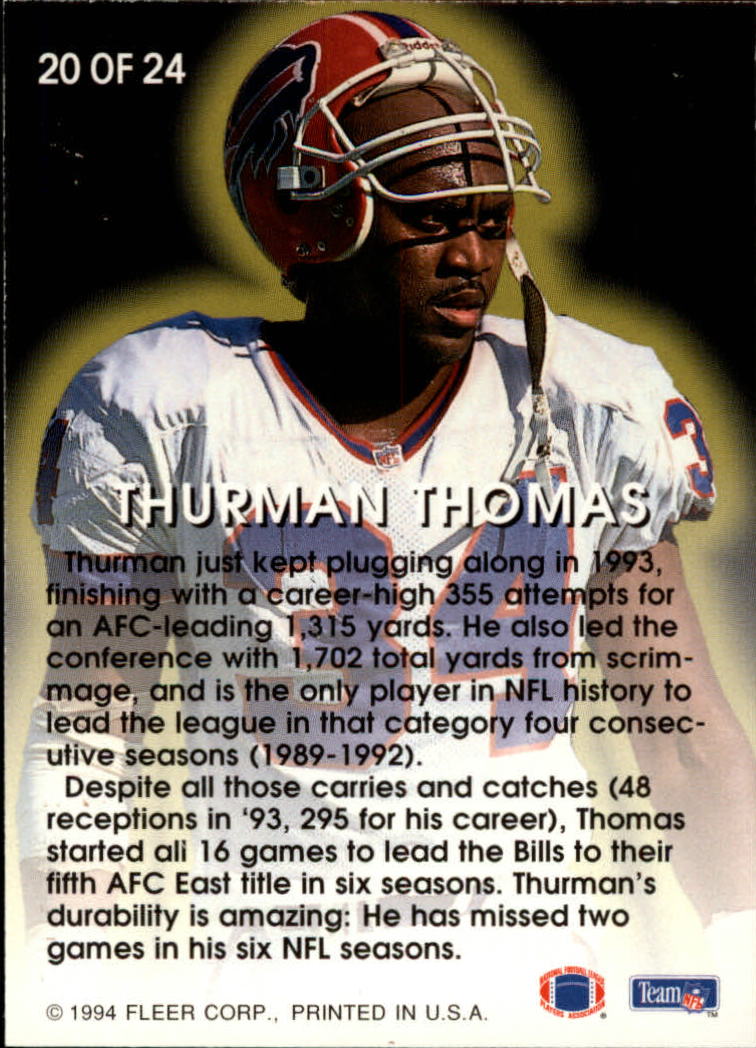 1994 Fleer All-Pros #20 Thurman Thomas back image