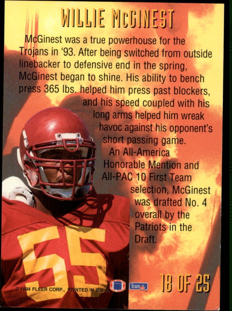 1994 Fleer Prospects #18 Willie McGinest back image