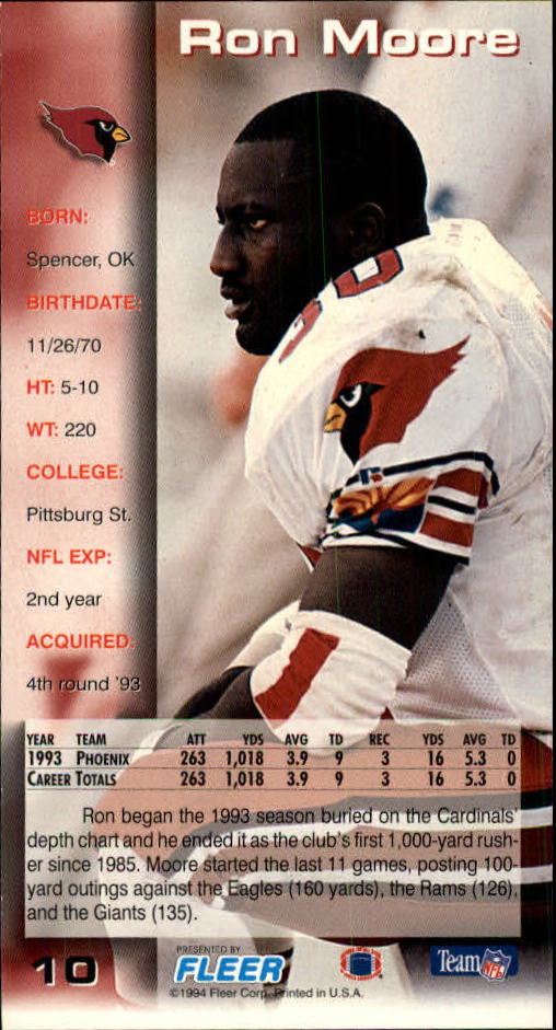 1994 GameDay #10 Ronald Moore back image