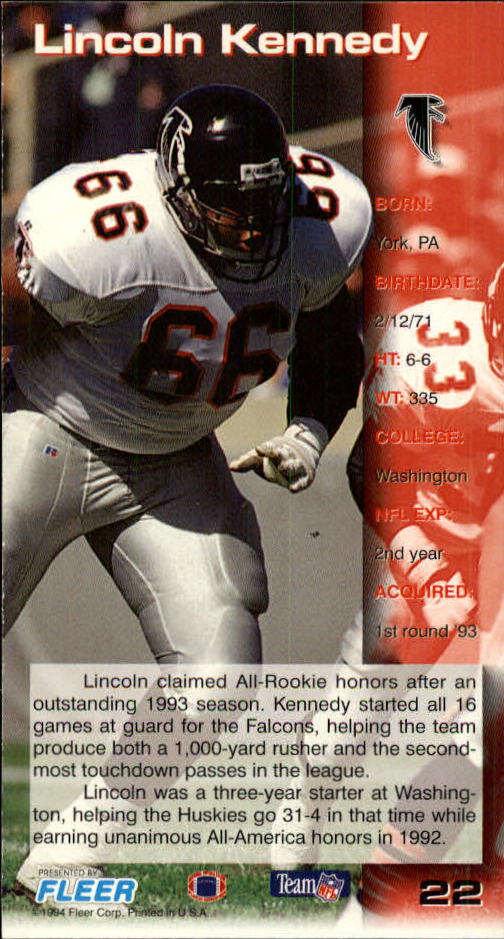 1994 GameDay #22 Lincoln Kennedy back image