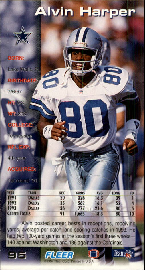 1994 GameDay Dallas Cowboys Football Card #95 Alvin Harper | eBay