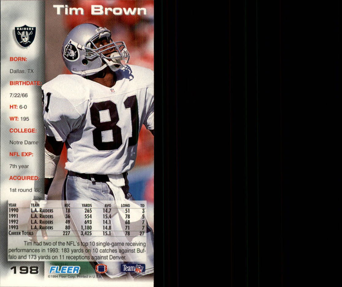 1994 GameDay #198 Tim Brown back image