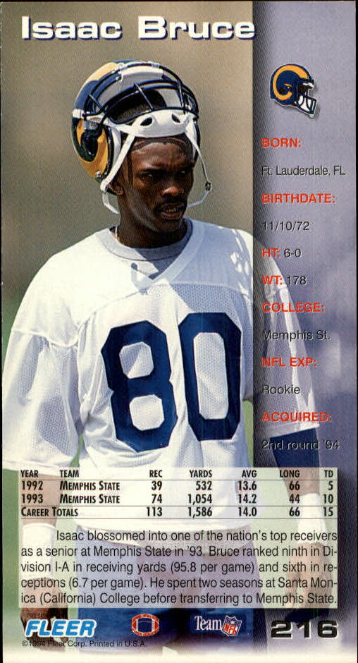 1994 GameDay #216 Isaac Bruce RC back image