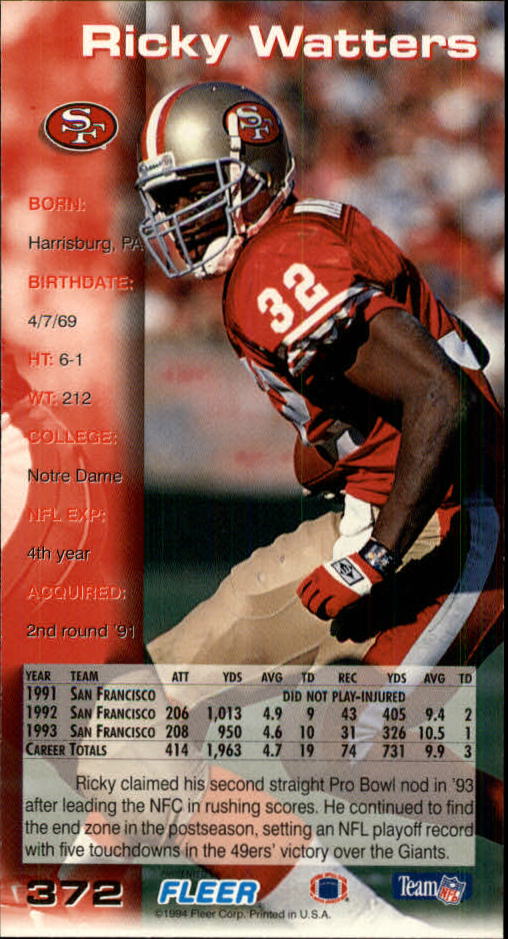 1994 GameDay #372 Ricky Watters back image
