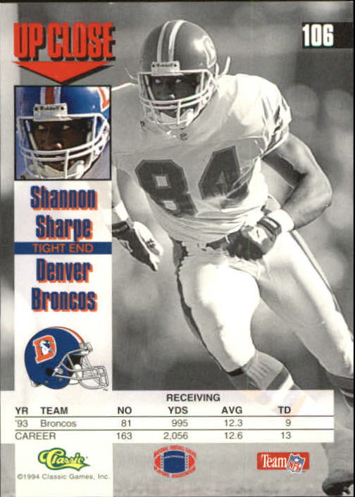1994 Images #106 Shannon Sharpe back image
