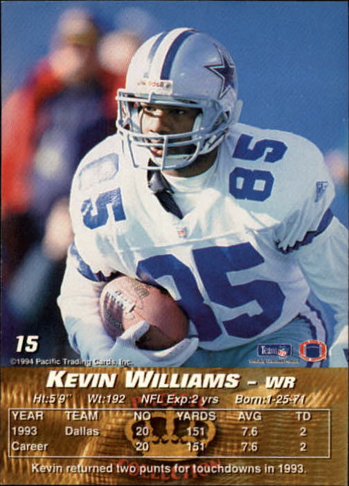 1994 Pacific #15 Kevin Williams WR back image