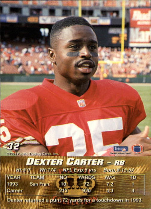 1994 Pacific #32 Dexter Carter back image