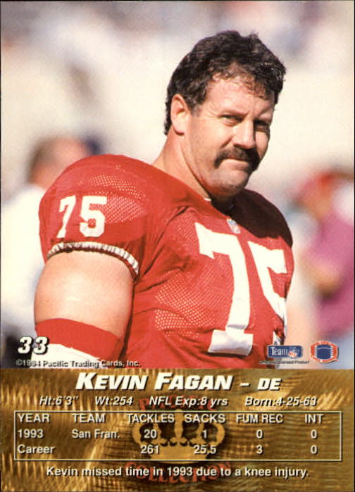 1994 Pacific #33 Kevin Fagan back image