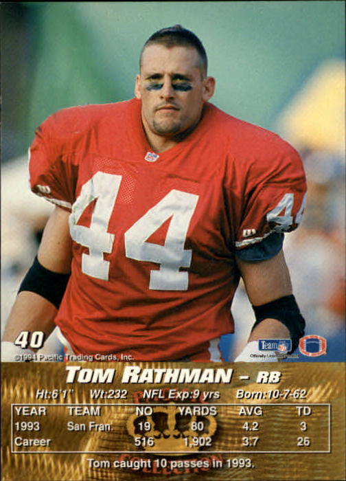 1994 Pacific #40 Tom Rathman back image