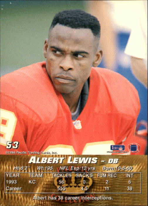 1994 Pacific #53 Albert Lewis back image
