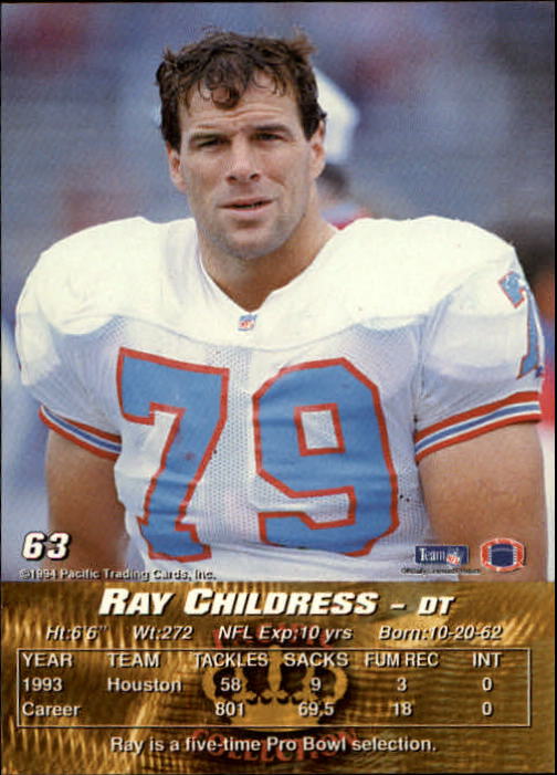 1994 Pacific #63 Ray Childress back image
