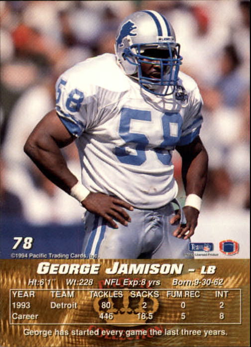 1994 Pacific #78 George Jamison back image