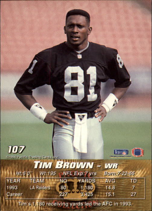 1994 Pacific #107 Tim Brown back image