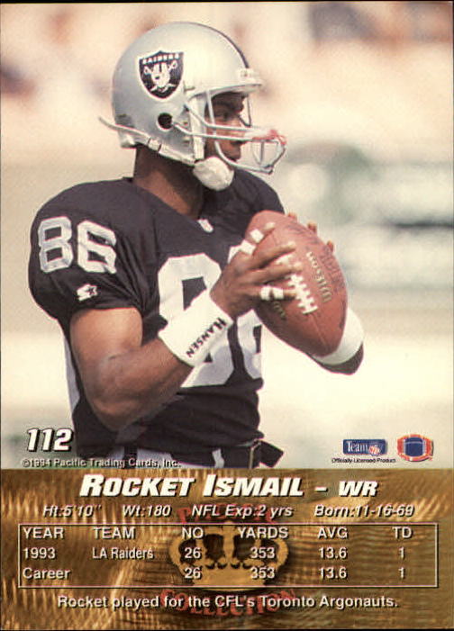 1994 Pacific #112 Rocket Ismail back image