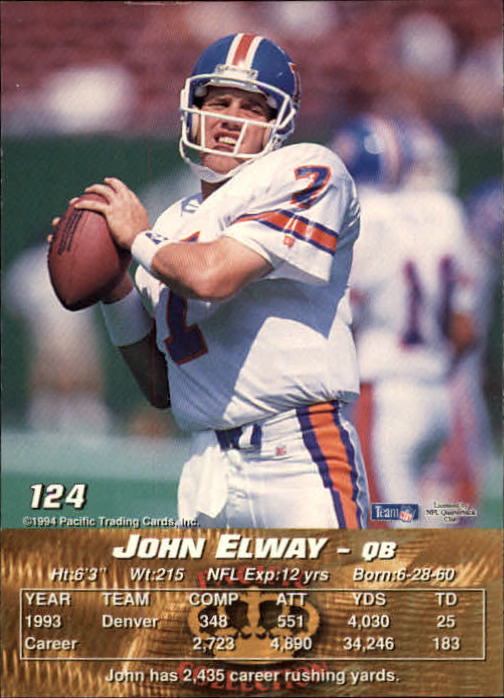 1994 Pacific #124 John Elway back image