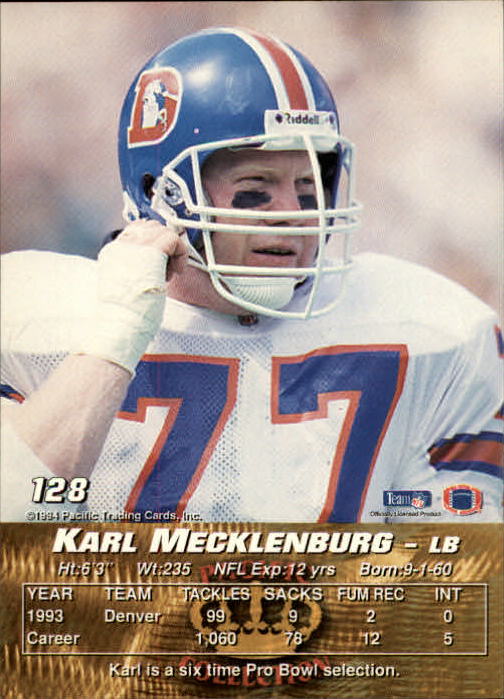 1994 Pacific #128 Karl Mecklenburg back image