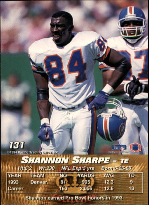 1994 Pacific #131 Shannon Sharpe back image